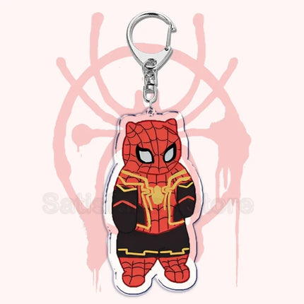 Cute Spider Punk Cat Warrior Key Chain Key Ring Invincible Superhero Keychains Keyring Pendant for Bag Man Women Jewelry Gifts