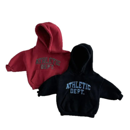6974 Children's Sweater 2025 Autumn and Winter New Ins Letter Printing Coat for Boys and Girls Casual Hooded Velvet Sweater