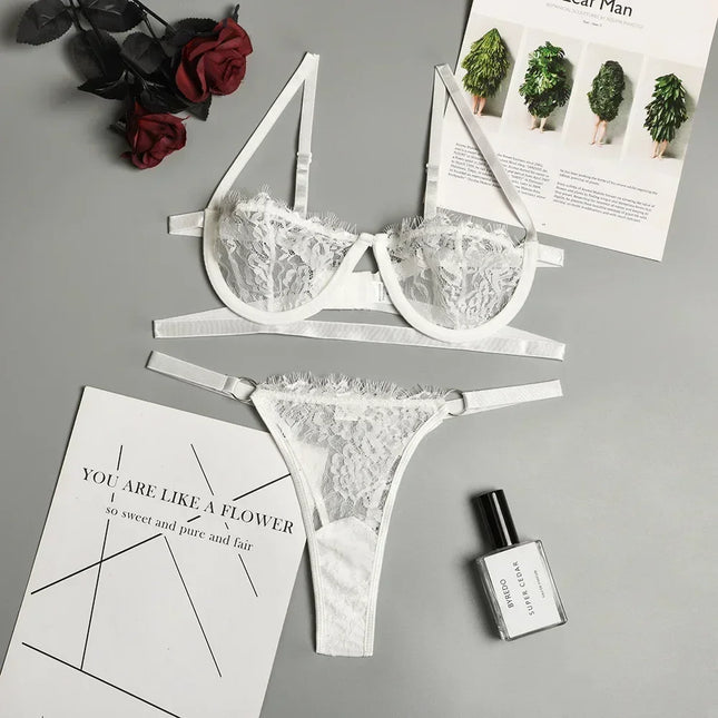 Sexy Lingerie Woman Lace Transparent Underwear Fairy Embroidery Brief Sets Delicate Bra Kit Push Up Briefs Sets Thin Bras