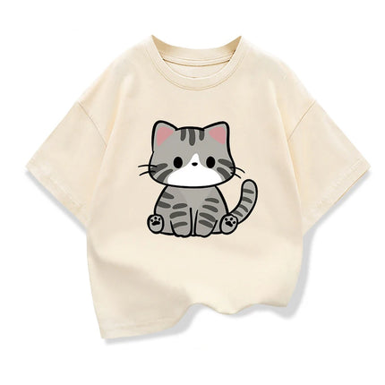 Original Design Summer Children Clothing Kids Short Sleeve t shirts Cute Litle Cat Graphic Boys Girls Casual Loose Tee Tops
