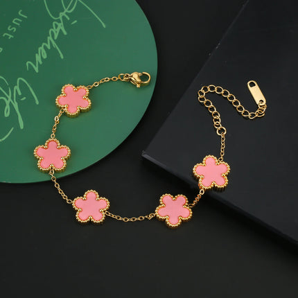 INS Hot Sale Stainless Steel Five Laef Flower Clover Bracelet Jewelry Set Necklace Earrings For Woman Daily Wear Brand Jewelry