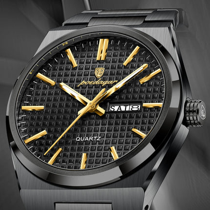 POEDAGAR Luxury Fashion Men's Wristwatch Waterproof Luminous Date Week Man Clock Stainless Steel Quartz Business Watches For Men