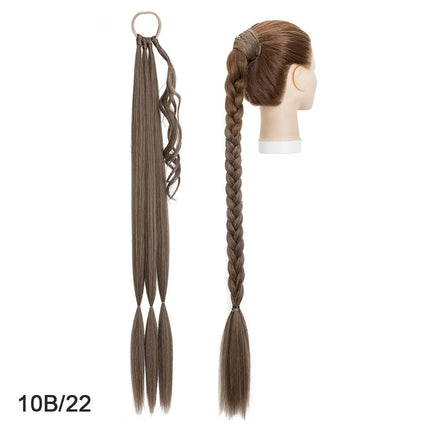 Benehair 34inch Long Braid Ponytail Extension with Elastic Tie Straight Wrap Around Braid Hair Synthetic Drawstring Ponytail