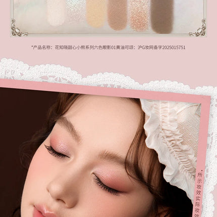 Flower Knows The Sweetie Bear Collection Eyeshadow Palette 6 Colors Glitter Matte Natural Bronzer Multi Use Kawaii Makeup