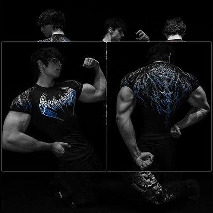 Dark Dragon Slayer Men's 2026 Summer New Fitness Clothes Speed Drying Running Printed Compression Clothes Sports T-shirt