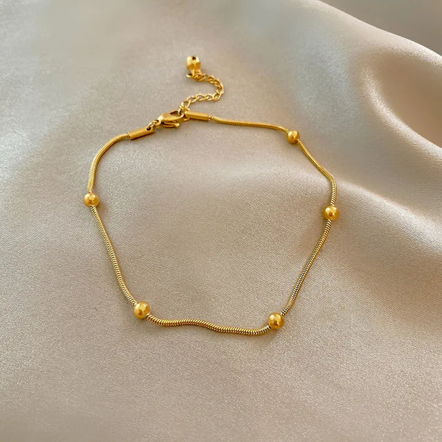 Vintage Anklets for Women Stainless Steel Beads Chain Anklet Leg Bracelets Bodychain Summer Beach Jewelry Accessories Gifts