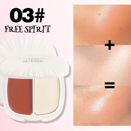 2 In 1 Dream Blush Highlighter Palette Natural Glow Face Contour Long Lasting Luminous Finish Healthy Radiance Duo