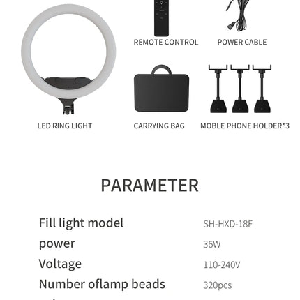 SH Ring Light 18inch Kit 36W 6500K Professional LED Control Stand Phone Holder Tube  Bag for Tattoo Lash Extension Barber Light