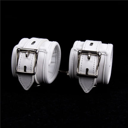 Soft Padded White BDSM Bondage Restraint Wrist Handcuffs Neck Collar Ankle Cuffs with Chain Slave Erotic Flirting Adult Sex Toys