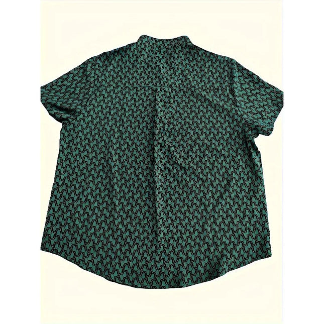 Plus Size 1XL-5XL New Women's Fashion Print Notch Neck Blouse Casual Short Sleeve Blouse For Spring