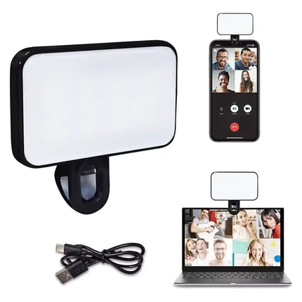 Portable Mini Selfie Fill Light Rechargeable 3 Modes Adjustable Brightness Clip On For Phone Laptop Tablet Meeting Make Up