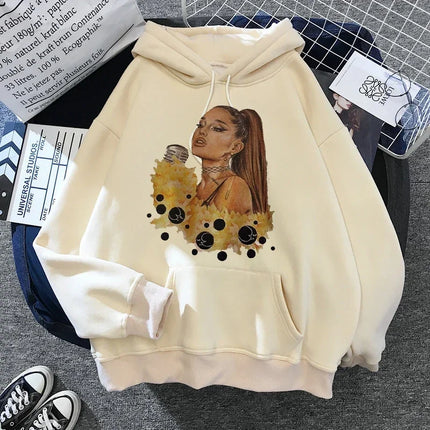 Ariana Grande Casual Drawstring Kangaroo Pocket Hoodies Sweatshirt Women's Clothing Clothing Winter Clothes Women