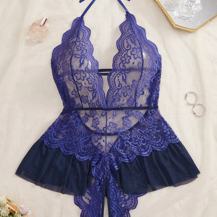 One Piece Crotchless Backless Underwear Transparent Lace Hollow Out Bodysuit Sexy Lingerie For Women Nightgown Erotic Clothing