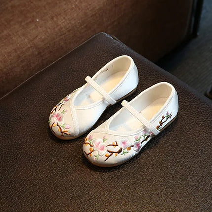 Girls Hanfu Flats Shoes Chinese Style Kids Princess Embroidery Cloth Shoes Dance Versatile Children's Ancient Dress Up Loafers