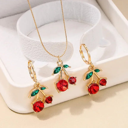 Korea New Hot Sale Peach Heart Pendant Earrings Necklace Rings Light Luxury Design Three-Piece Sets Trend Party Jewelry Gift Sets