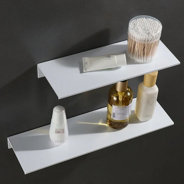No Drilling Storage Rack Wall Shower Wall Shelf Kitchen White Finish for Modern Bathroom Organizer Home Space-Saving Accessories
