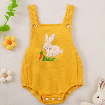 Baby Girl Romper Jumpsuit with Embroidered Rabbit And Carrot Pattern Adjustable Straps Triangle Design Infant Clothing