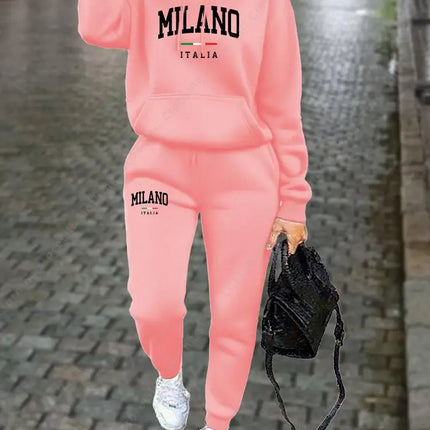 MILANO Pants Sets for Women Clothing High quality Sweatshirt Sweatpant Hoodie Suit 2 Piece Autumn Winter Outfits Woman Tracksuit