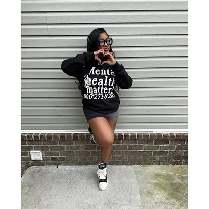 Mental Health Matters Graphic Print Pullover Hoodie Mens Oversized Street Trend Style Hoodie Causal Sweatshirt for Adult&Kid