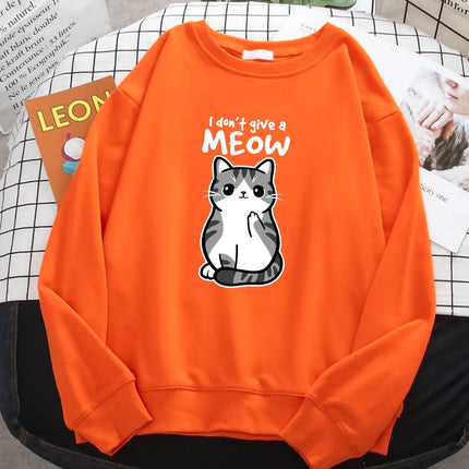 Simple Autumn Womens Sweatshirt I Don'T Give A Meow Funny Cat Cartoon Animalmale Print Hoody Fleece Pullovers Loose Warm Tops