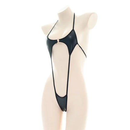 Sexy Jumpsuit Bandage Patent Leather Bikini Straps Bandage Bodysuit Beach Girl One-piece Bikini Costume Women Pajamas Lingerie