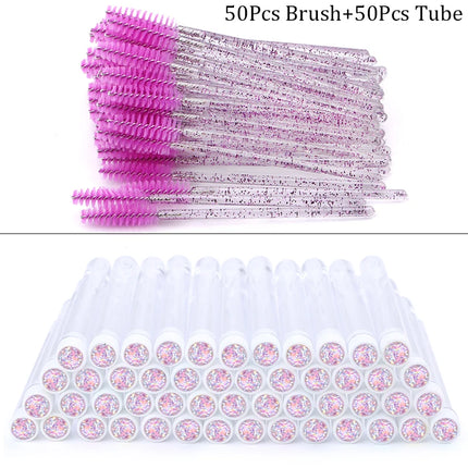 100pcs Diamond Eyebrow Brush Tube Empty Reusable Lash Mascara Wand Case Replaceable Crystal Eyelash Brush Dust-proof Makeup Tool