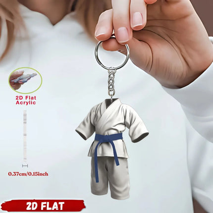 2D Karate Costume Keychain Jiu-Jitsu Themed Pendant Charms Flat Acrylic Hanging Decoration for Bags Festive Party Gift