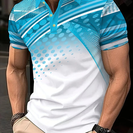 Summer Fashion All Season Comfortable Men's Casual Short-Sleeved Shirt Top Men's Geometric Pattern Printed Short-Sleeved Polo Shirt