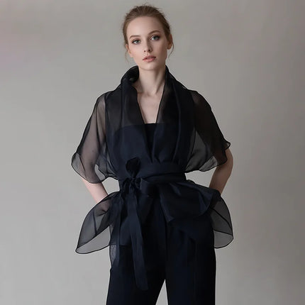 Women's Organza Blouse Lace Up See Through V Neck American Retro Elegant Office Lady Half Sleeve Top Shirt Blouses Plus Size