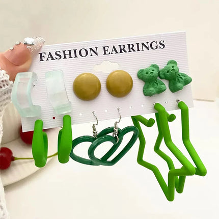 Green Butterfly Heart Dangle Earring Set for Girls Acrylic Gold Color Pearl Set Ear Rings 2023 New Fashion Jewelry Gifts