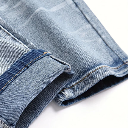 Men‘s Stretchy Denim Jeans Streetwear Tearing Patchwork Holes Ripped Denim Elastic Waist Casual Pants Slim fit Straight Trousers