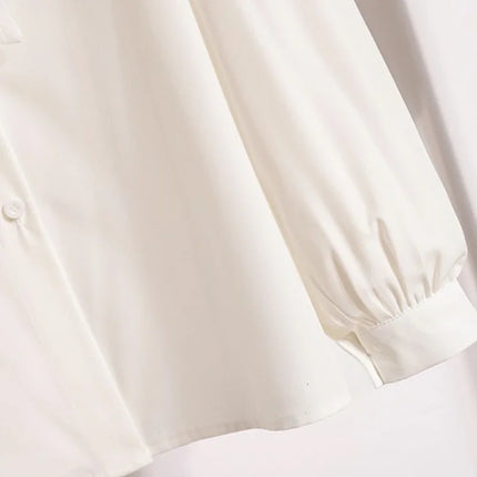 2026 Plus Size Women's Shirt Lantern Sleeve Butterfly Knot Casual Tops White Commute Formal Fashion Blouse Woman Clothing