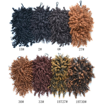 Hair Bun Afro Puff Updo Drawstring Ponytail with Bangs Black Kinky Curly Ponytails with Bangs Synthetic Hairpiece For Women