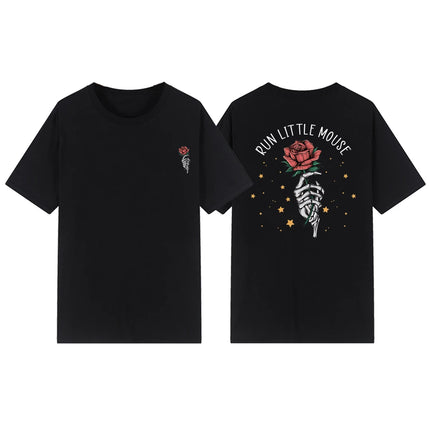 Run Little Mouse T-Shirt Haunting Adeline Tshirt Dark Romance Merch Women's Book Lover Gift Short Sleeve Rose Skeleton T Shirt