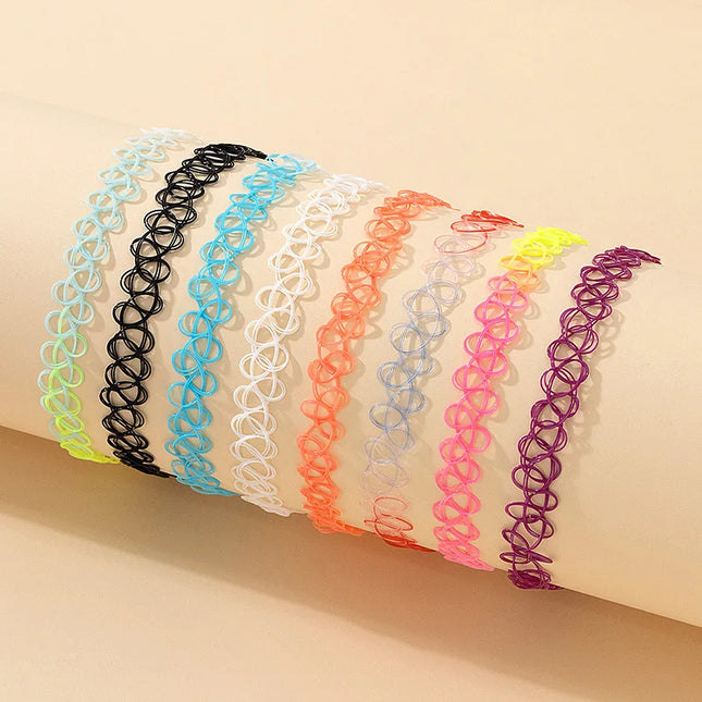 12pcs/set Vintage Colorful Necklace Girls Gothic Chokers Necklaces for Women Girls Tattoo Elastic Gothic Chokers Necklaces