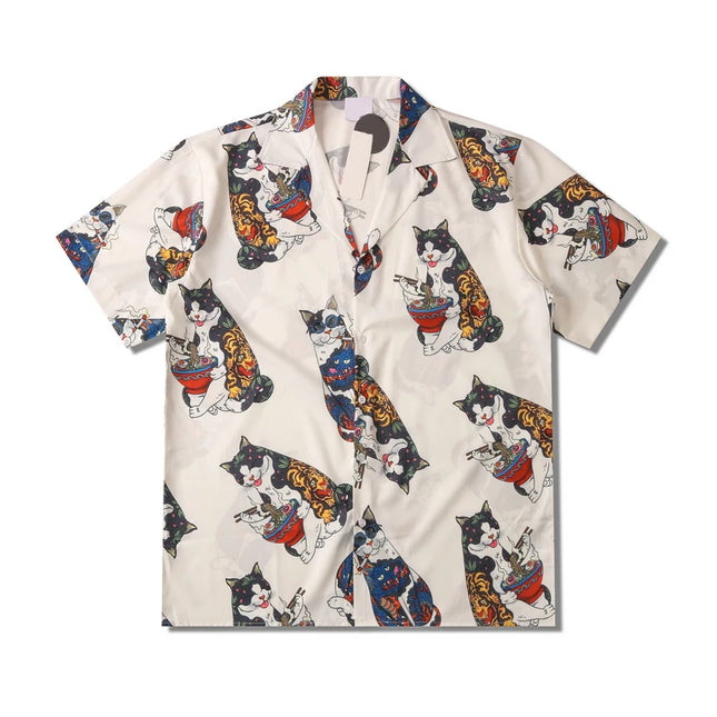 Dark Icon Harajuku Cat Polo Shirt Short Sleeve Men 2023 Summer Men's Hawaiian Man Blouse