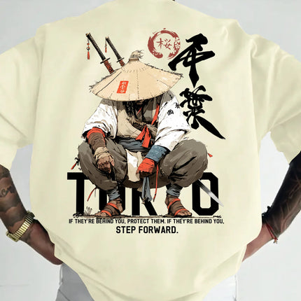 Anime Samurai Tokyo Warrior 100% Cotton Men Woment T-shirt Summer Autumn Daily Outdoor Sports Casual Loose Street Short Sleeve