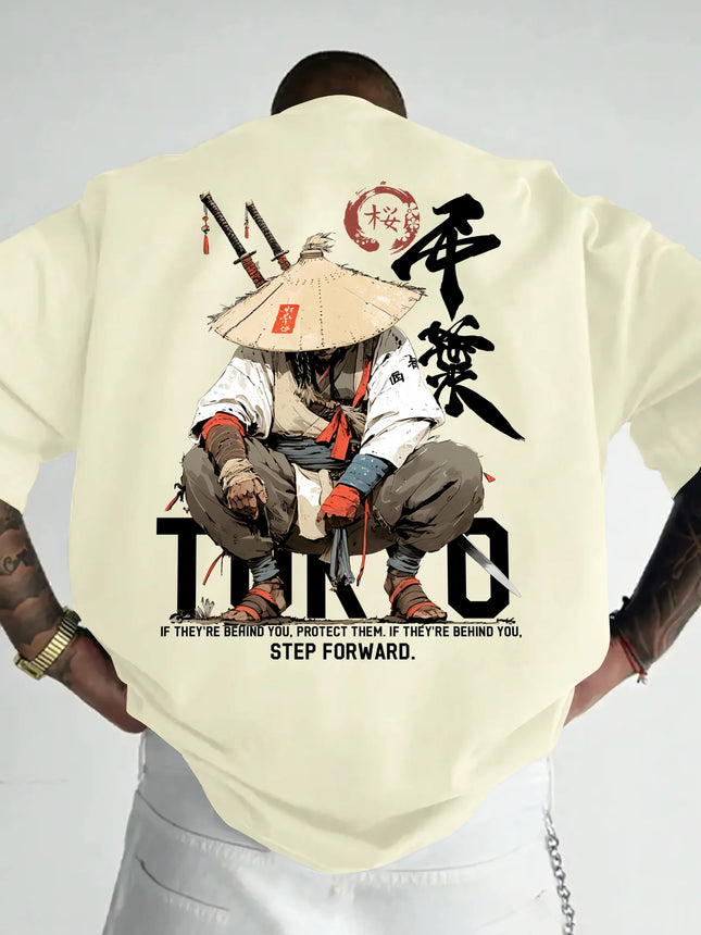 Anime Samurai Tokyo Warrior 100% Cotton Men Woment T-shirt Summer Autumn Daily Outdoor Sports Casual Loose Street Short Sleeve