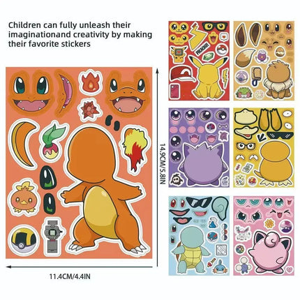 8/24PCS  Anime Pokemon Cartoon Puzzle Stickers Pikachu Children Make A Face DIY Toys Funny Assemble Jigsaw Kids Boys Girls Party