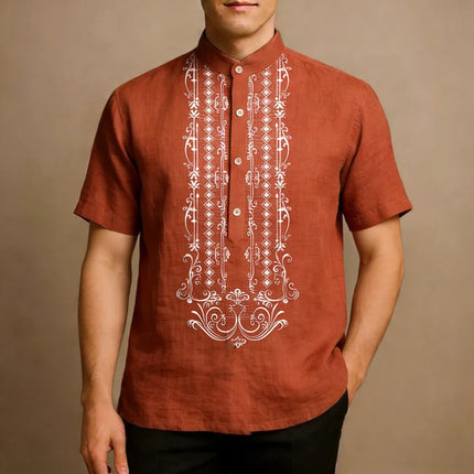 2026 Men's Linen Short Sleeve Shirt Ethnic Plant Totem HD Printed Shirt Hawaiian Outdoor Fishing Men's Clothing Fast Shipping