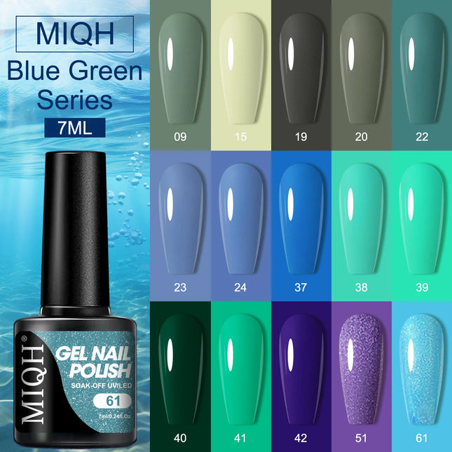 7ml Gel Polish, Blue Gel Nail Polish Fall Winter Colors Ice Blue Green Series Gel Polish Dark Blue Navy Blue Sparkle Soak Off UV