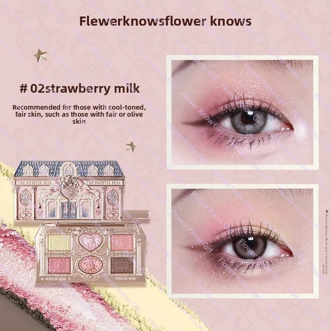 Flower Knows Strawberry Cupid Collection Facial Complexion Palette Blush Eyeshadow Highlighter Flower Know Face Bronzer Palette