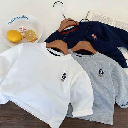Children's T-shirt Spring Boys and Girls Striped Bear Base Shirt Baby Versatile Long Sleeve T-shirt Trendy