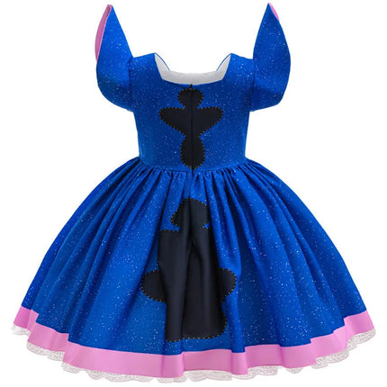 Stitch Character Cosplay Dress for Kids Girls Lilo & Stitch Blue Sparkly Dress with 3D Ears for Halloween Birthday Party