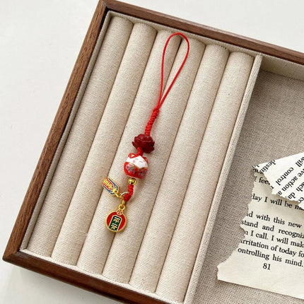 Sweet Cartoon Maneki Neko Key Chain Ceramic Ornament Lucky Cat Phone Charm Fortune Phone Lanyard Lucky Cat Phone Strap Girls