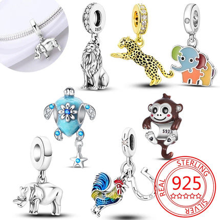925 Sterling Silver Lion Rhino Charm Pendant Beads Fit Charms Silver 925 Original Bracelet for Women Jewelry Making Gift