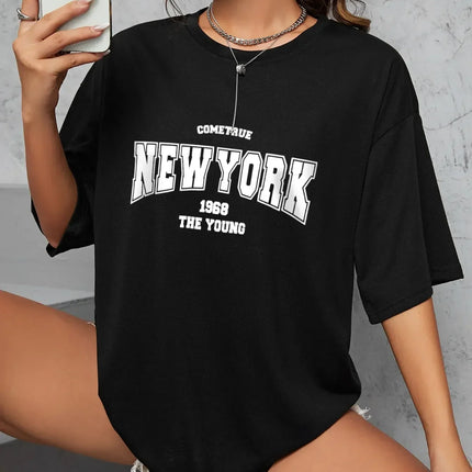 Shirts for Women 1968 The New York Is Young Women T-shirts Oversized Creativity Streetwear Short Sleeve Clothes Graphic T-Shirts