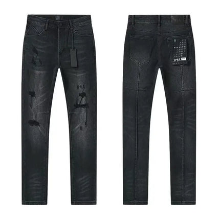 2026 RTA Men's Slim Fit Jeans Collection Distressed Ripped Paint Splatter Studded Patch Vintage Washed Streetwear Fashion Pants