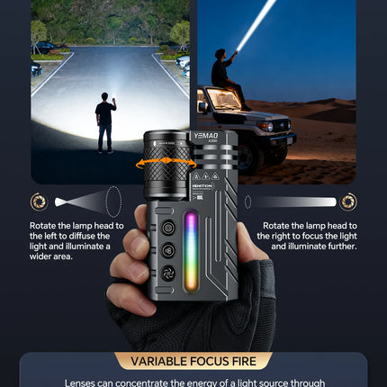 Rechargeable EDC Flashlight, 3500LM Dual-Core LED with Fixed & Zoomable Beams, RGB Ambient Light, Magnetic Base, USB-C Charging