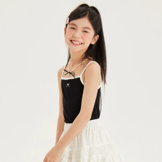 2-10Y Baby Girl's Halter Tops Short Camisole Vest Children's Summer Korean Thin Singlet Kids Embroidery Bow Knitted Base Shirts